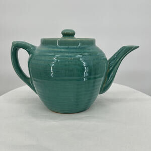 Vintage 1950's Turquoise Ceramic Strainer Textured Teapot